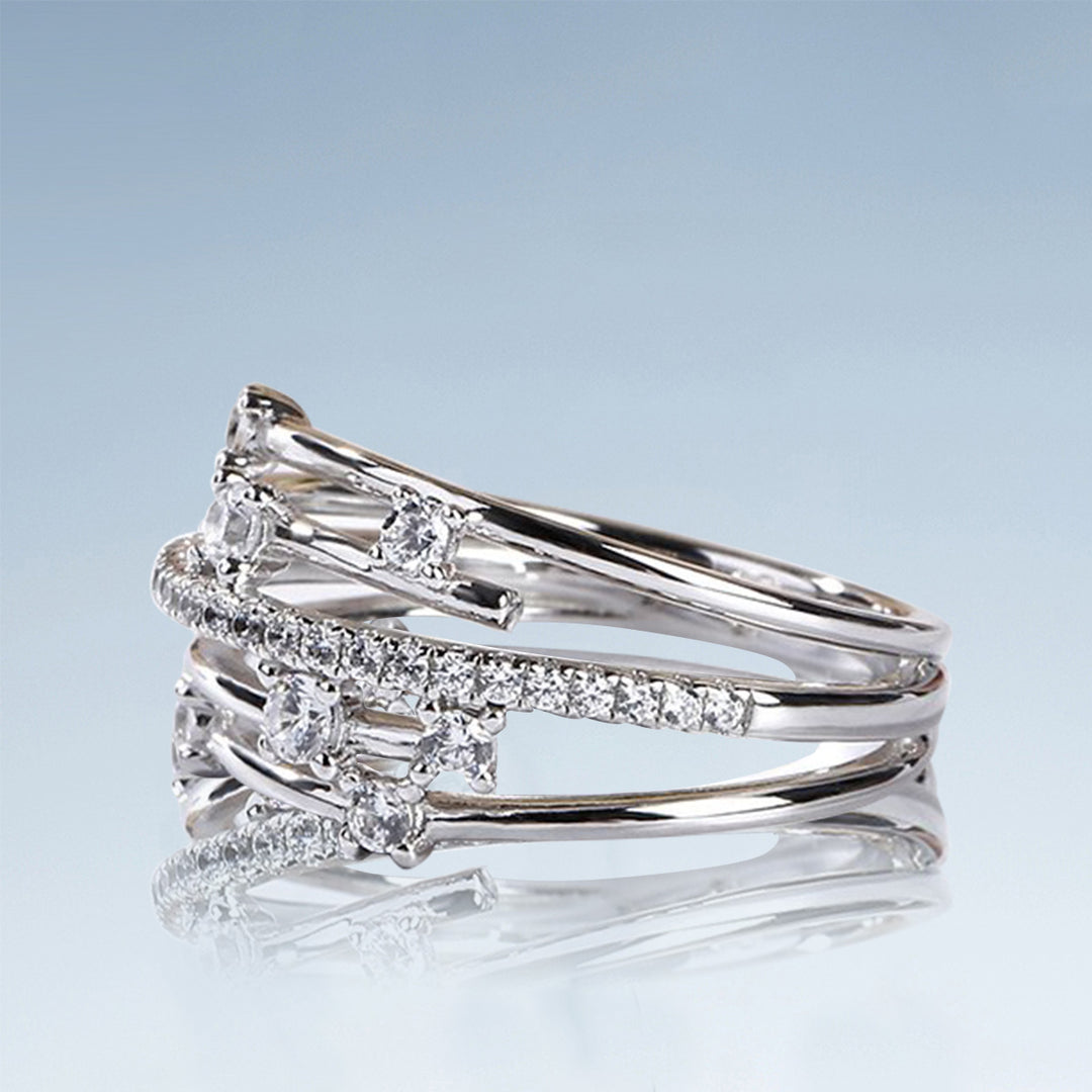 Moissanite Faux Stacked Silver Ring