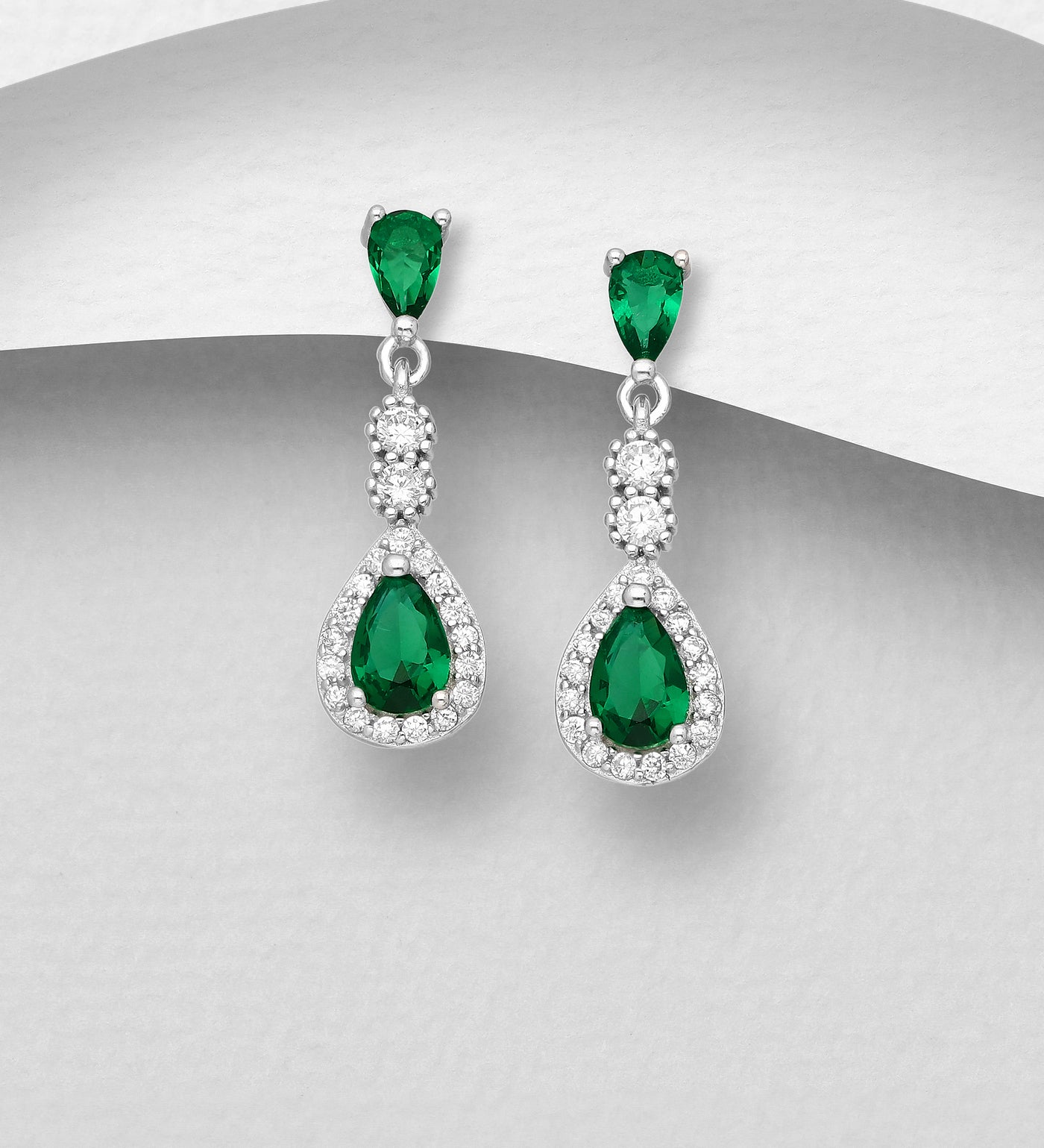 Emerald Simulant Halo Style Earrings