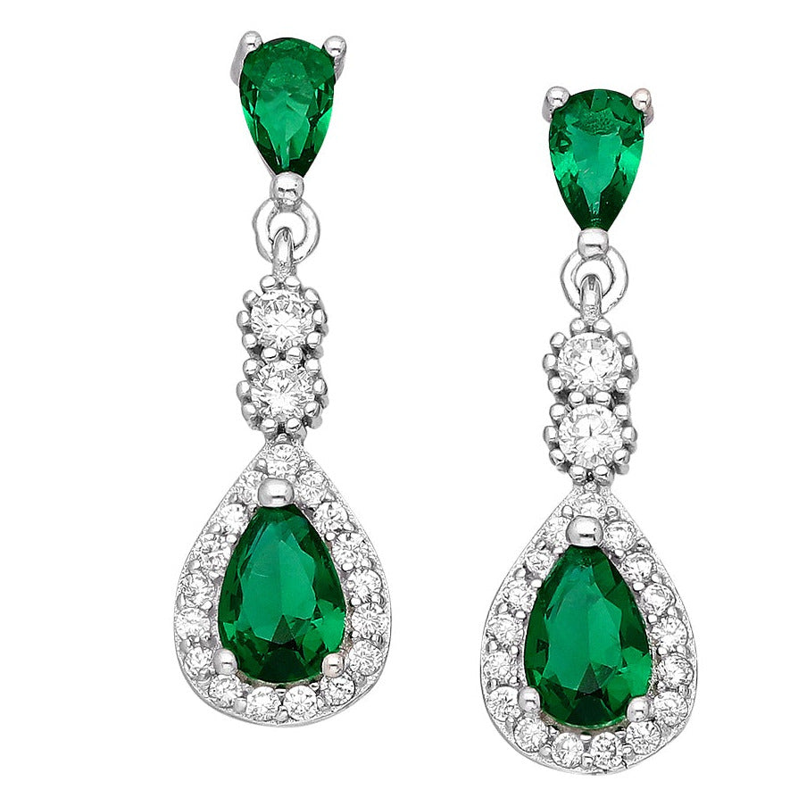 Emerald Simulant Halo Style Earrings