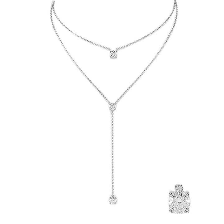 Diamond Simulant Layer Silver Necklace