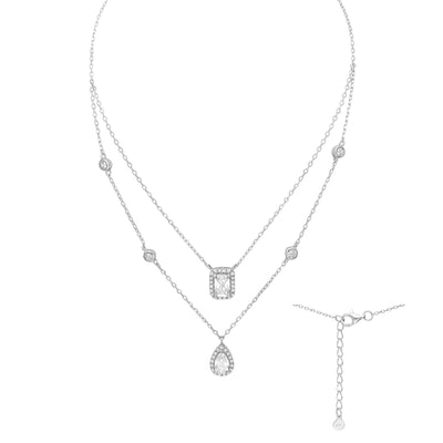 Simulated Diamond Silver Layer Necklace