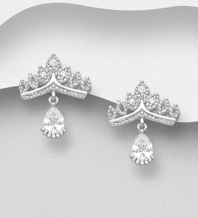 Diamond Simulant Tiara Silver Earrings
