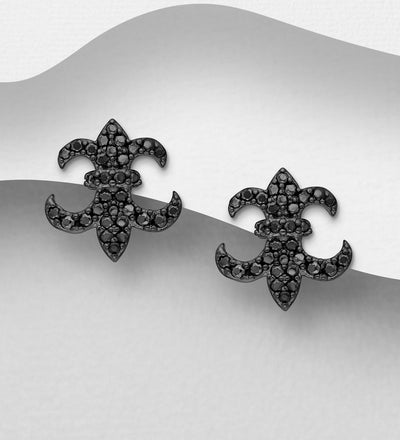 Black Diamond Simulant Fleur de Lis Earrings