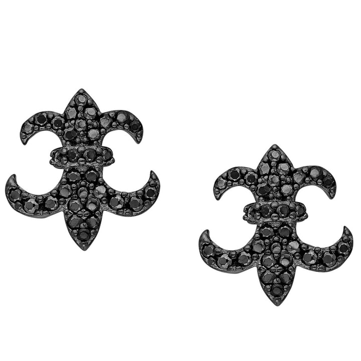 Black Diamond Simulant Fleur de Lis Earrings