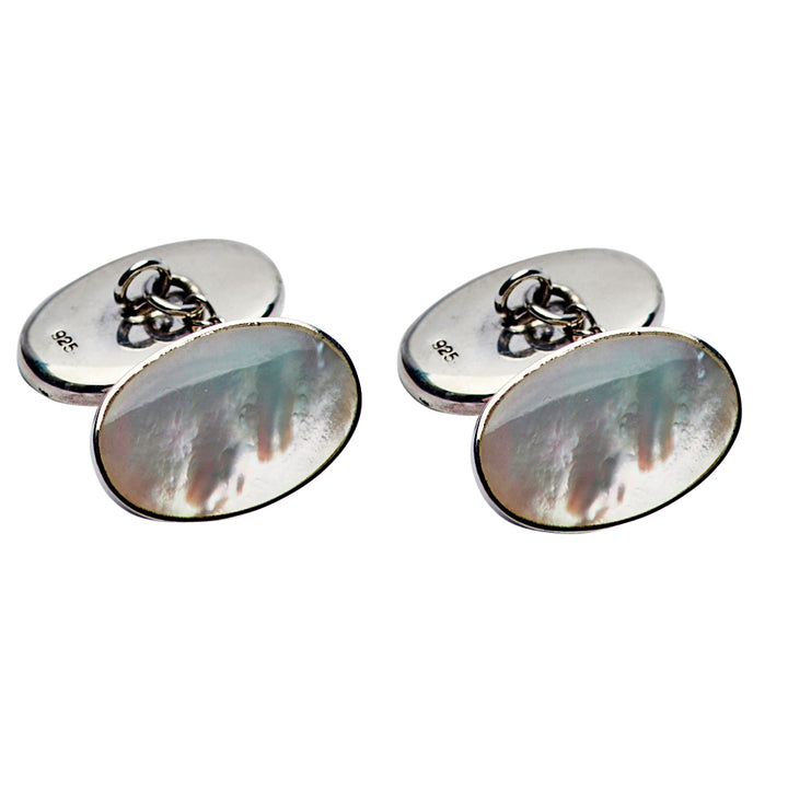 Sterling Cufflinks: Genuine Mother of Pearl White
