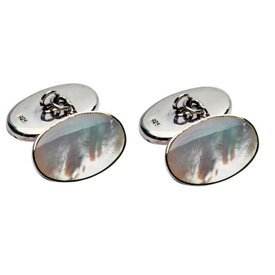 Sterling Cufflinks: Genuine Mother of Pearl White