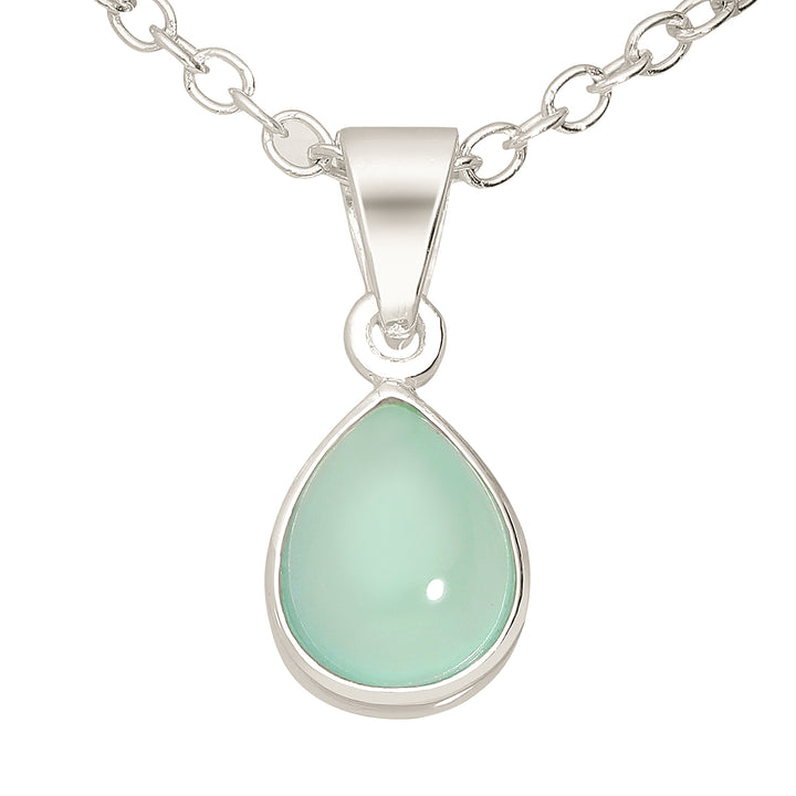 Aqua Chalcedony Silver Pendant Necklace