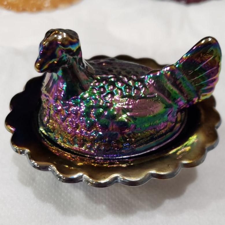 Iridescent Amethyst Two-Piece Hand Pressed Glass Ring Holder