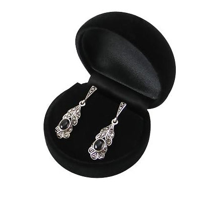 Onyx & Marcasite Sterling Silver Earrings | SilverAndGold