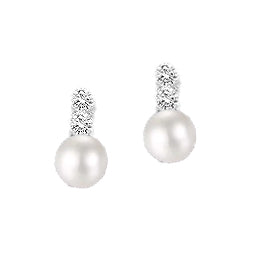 Created Pearl & Diamond Simulant Silver Earrings