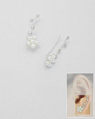 Created Pearl Silver Ear Pins