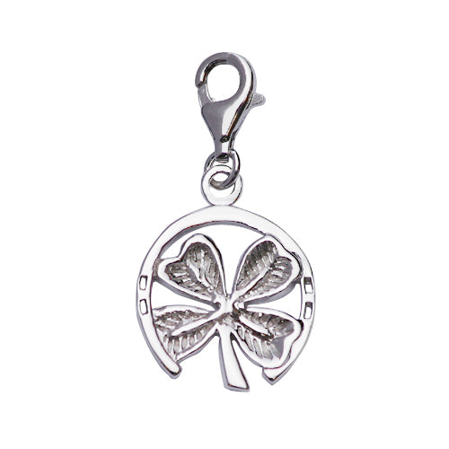Circular Sterling Silver Four-Leaf Clover Charm - SilverAndGold.com Silver And Gold