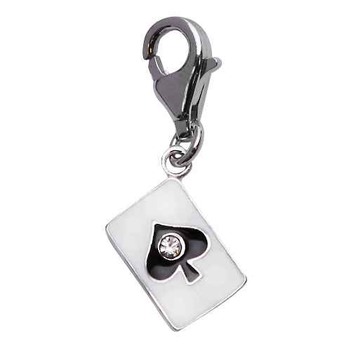 Sterling and Enamel Ace Card Charm with Crystal Gemstone - SilverAndGold.com Silver And Gold