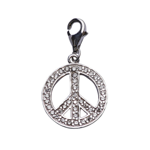 Crystal Peace Sign Charm Silver Earrings | SilverAndGold