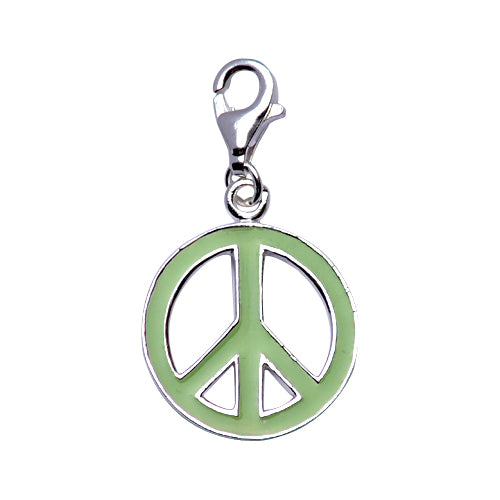 Sterling Silver and Lime Green Enamel Peace Sign Charm - SilverAndGold.com Silver And Gold