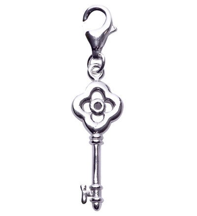 Sterling Silver Key Charm with Clover Design - SilverAndGold.com Silver And Gold