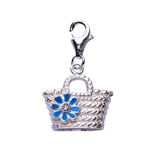 Sterling and Blue Enamel Bucket Tote Sterling Silver Pendant Necklace - SilverAndGold.com Silver And Gold