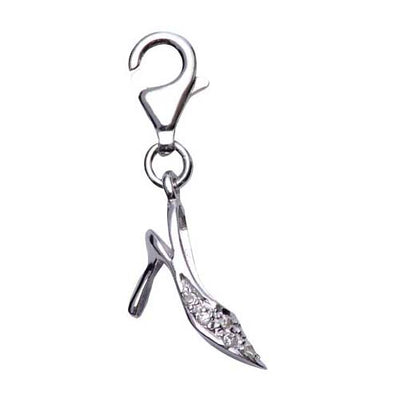 Sterling Silver High Heel Mule Charm with Crystal GemstoneDetail - SilverAndGold.com Silver And Gold
