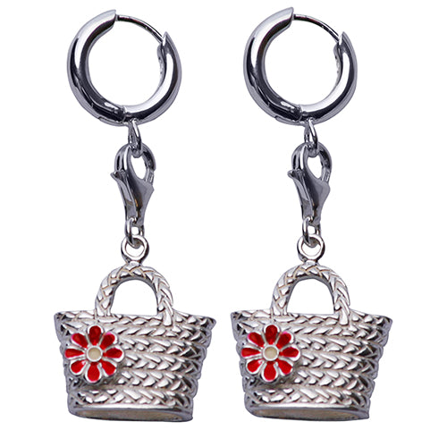 Woven Handbag with Flower Charm Earrings | SilverAndGold