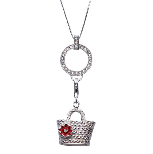 Sterling Silver Charm Necklace: Ornate Handbag With Flower - SilverAndGold.com Silver And Gold