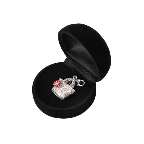 Sterling Silver Mesh Bucket Handbag with Red Flower Detail in Enamel - SilverAndGold.com Silver And Gold