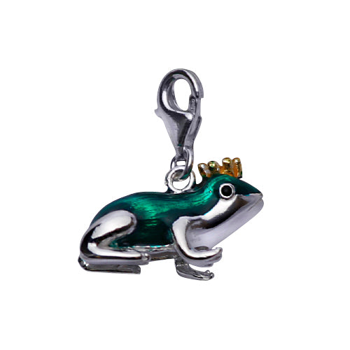 Green and Gold Enamel Frog Prince Sterling Silver Pendant Necklace - SilverAndGold.com Silver And Gold