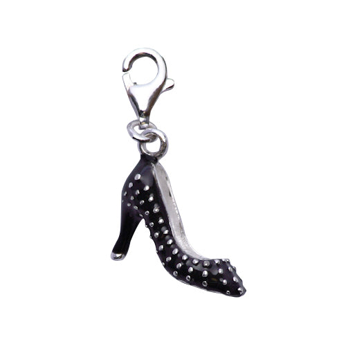 Sterling Silver and Black Enamel High Heel Shoe Charm with Silver Rivet Detail - SilverAndGold.com Silver And Gold