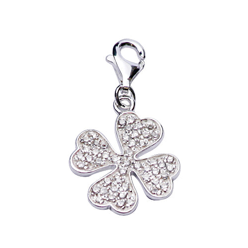 Sterling Silver and CZ Charm Bracelet: Lucky Clovers and Ladybug - SilverAndGold.com Silver And Gold