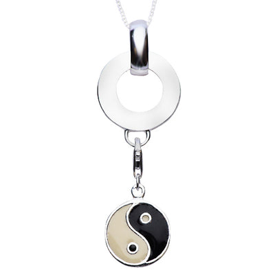 Sterling and Enamel Yin and Yang Sterling Silver Pendant Necklace - SilverAndGold.com Silver And Gold