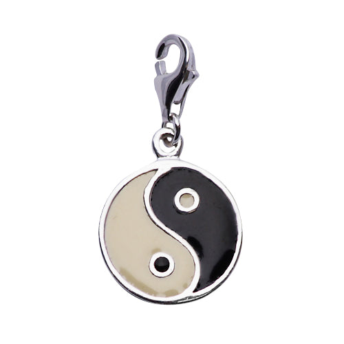 Sterling Silver Yin and Yang Charm in Cream and Black Enamel - SilverAndGold.com Silver And Gold