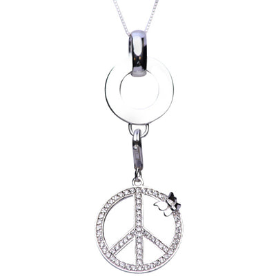Crystal Gemstone Peace Sign Sterling Silver Pendant Necklace - SilverAndGold.com Silver And Gold