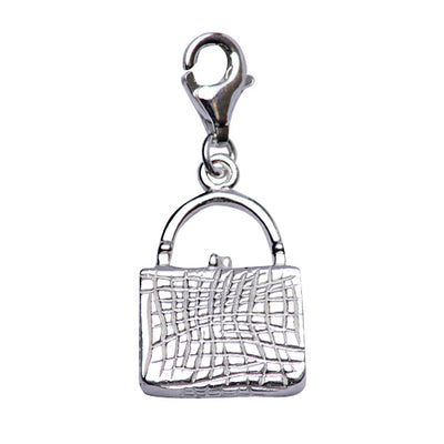 Sterling Silver Tote Bag with Snakeskin Pattern Charm - SilverAndGold.com Silver And Gold