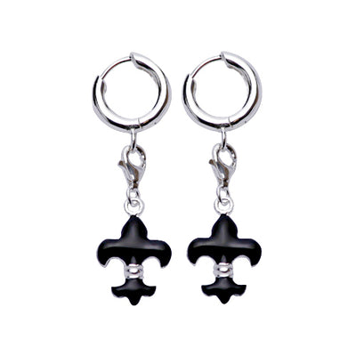 Black Fleur-de-lis Sterling Silver Charm Earrings | SilverAndGold