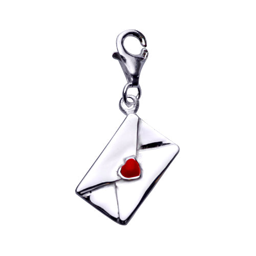 Sterling Silver Love Letter Envelope Charm Pendant with Red Enamel Heart - SilverAndGold.com Silver And Gold