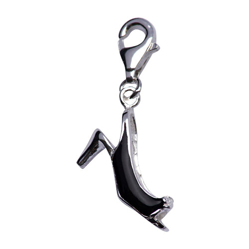 Black Enamel Open-toe Sling-back High Heel Shoe Charm - SilverAndGold.com Silver And Gold