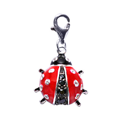 Red and Black Enamel Ladybug Sterling Silver Pendant Necklace - SilverAndGold.com Silver And Gold