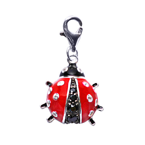 Sterling Silver Ladybug Charm in Red and Black Enamel - SilverAndGold.com Silver And Gold