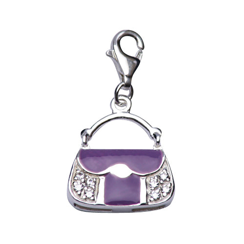 Sterling Silver Handbag Charm with Purple Enamel and Crystal Gemstones - SilverAndGold.com Silver And Gold