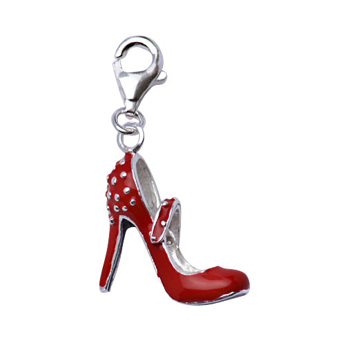 Sterling Silver Red Enamel High Heel Mary Jane Shoe Charm with Rivet Detail - SilverAndGold.com Silver And Gold