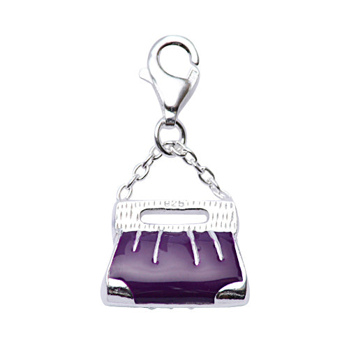 Sterling Silver Purple Enamel Purse Charm with Chain Deail - SilverAndGold.com Silver And Gold