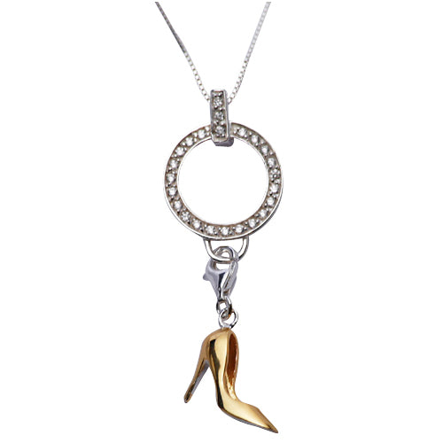 Gold Enamel High Heel Shoe Sterling Silver Pendant Necklace - SilverAndGold.com Silver And Gold