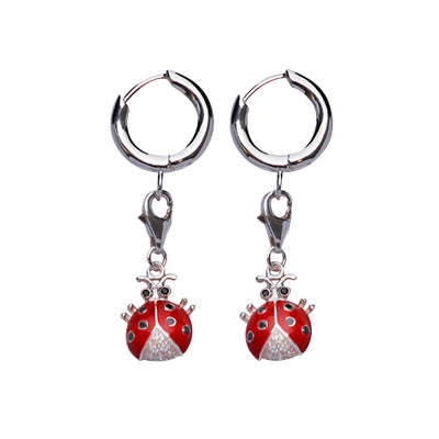 Crystal Ladybug Sterling Silver Earrings | SilverAndGold