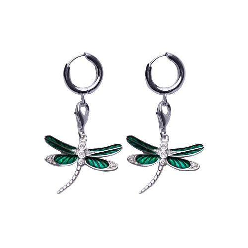 Green Dragonfly Sterling Silver Charm Earrings | SilverAndGold
