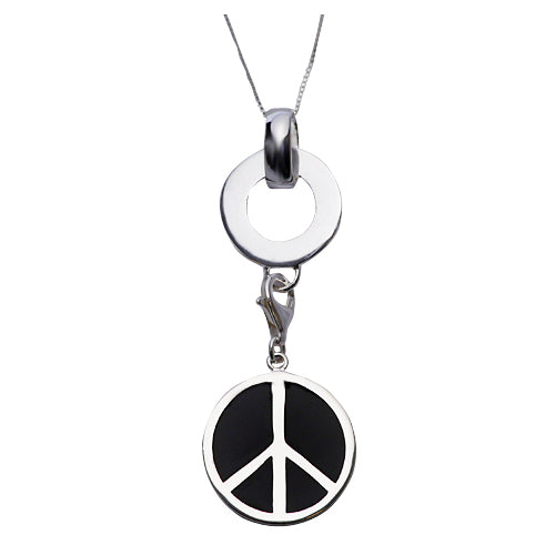 Black Enamel Peace Sign Sterling Silver Pendant Necklace - SilverAndGold.com Silver And Gold