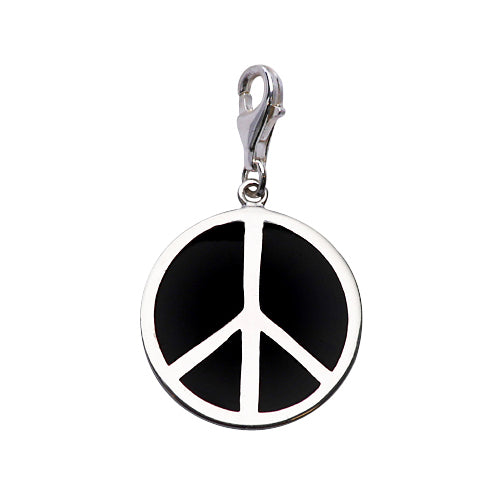 Black Enamel Peace Sign Sterling Silver Pendant Necklace - SilverAndGold.com Silver And Gold