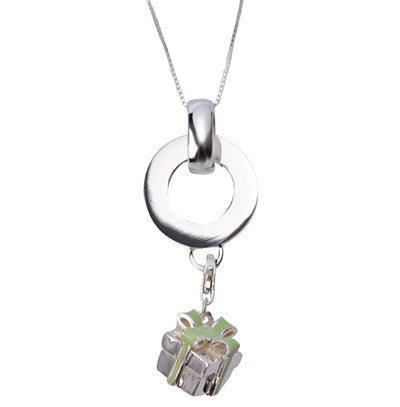 Sterling and Green Enamel Gift Box Pendant Necklace - SilverAndGold.com Silver And Gold