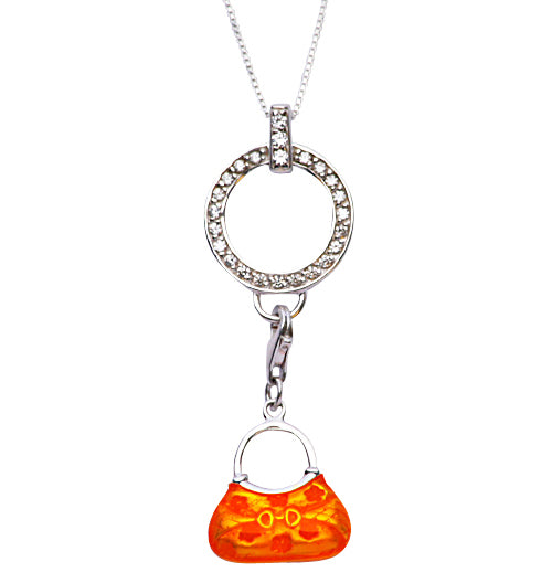 Orange Enamel Designer Style Handbag Purse Sterling Silver Pendant Necklace - SilverAndGold.com Silver And Gold