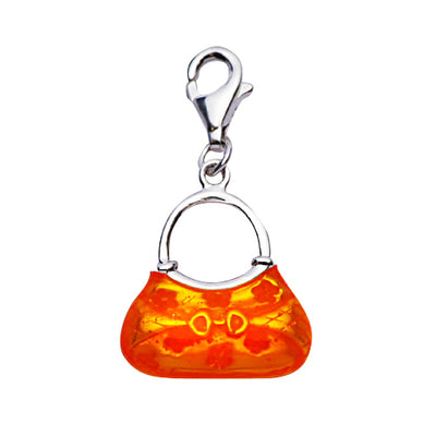 Sterling Silver Designer Style Handbag Purse in Orange Enamel - SilverAndGold.com Silver And Gold