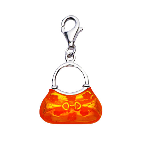 Orange Enamel Designer Style Handbag Purse Sterling Silver Pendant Necklace - SilverAndGold.com Silver And Gold