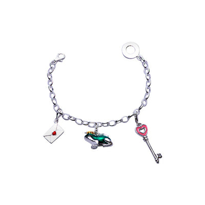 Sterling Silver Charm Bracelet: Frog Prince Love Letter and Heart Key - SilverAndGold.com Silver And Gold